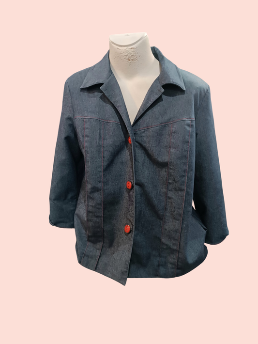 Vintage Jacke XL Blau mit rotem Innenstoff und Knöpfen
