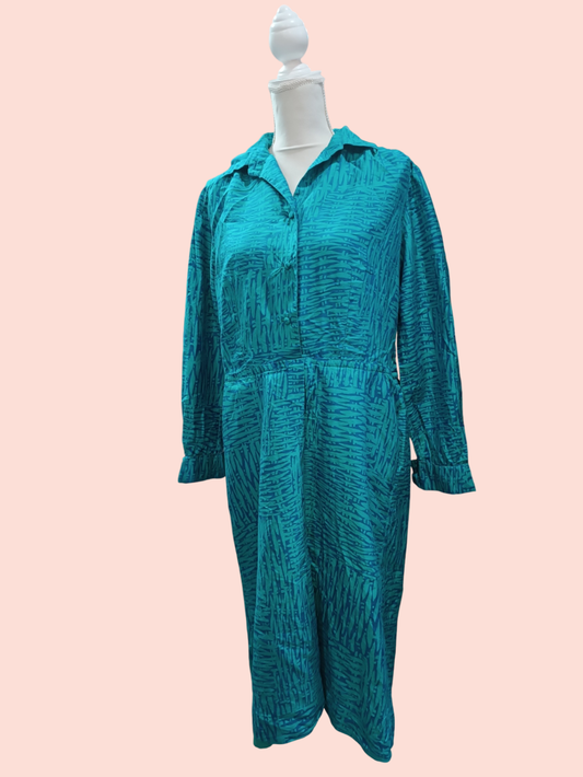 Mona's Silk Shop Kleid L Blau mit dunkelblauen Mustern