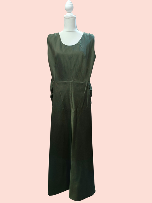 Vintage handgenäht Seidenkleid XL Dunkelgrün