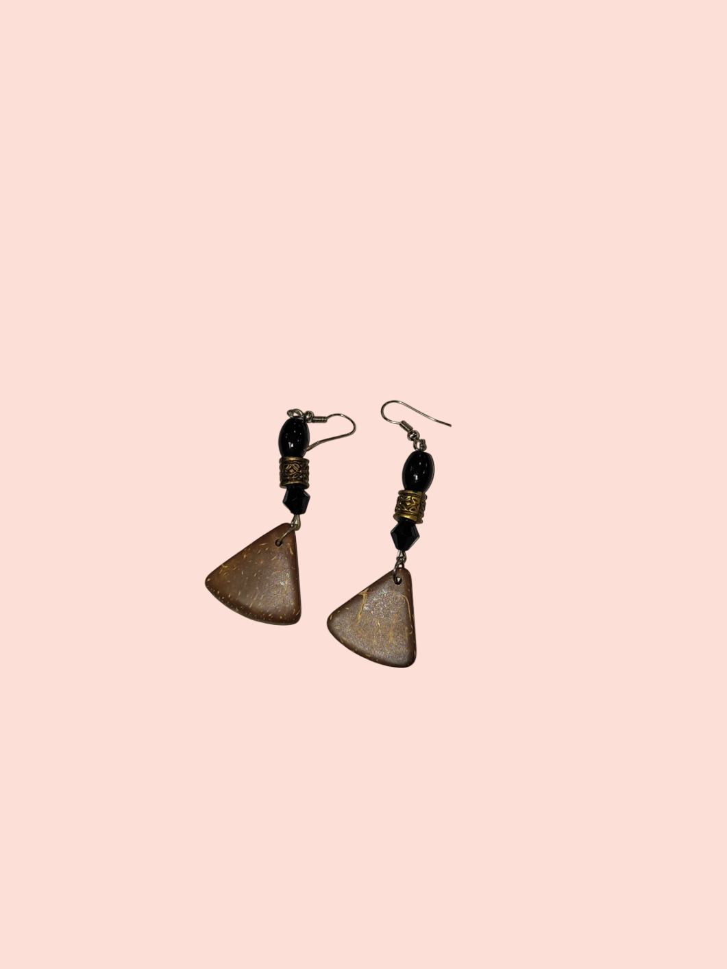 Vintage Ohrringe braune Plättchen mit schwarz-goldenen Steinen
