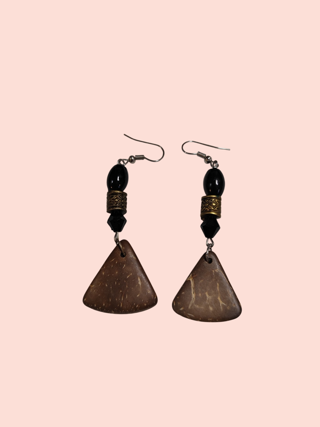 Vintage Ohrringe braune Plättchen mit schwarz-goldenen Steinen