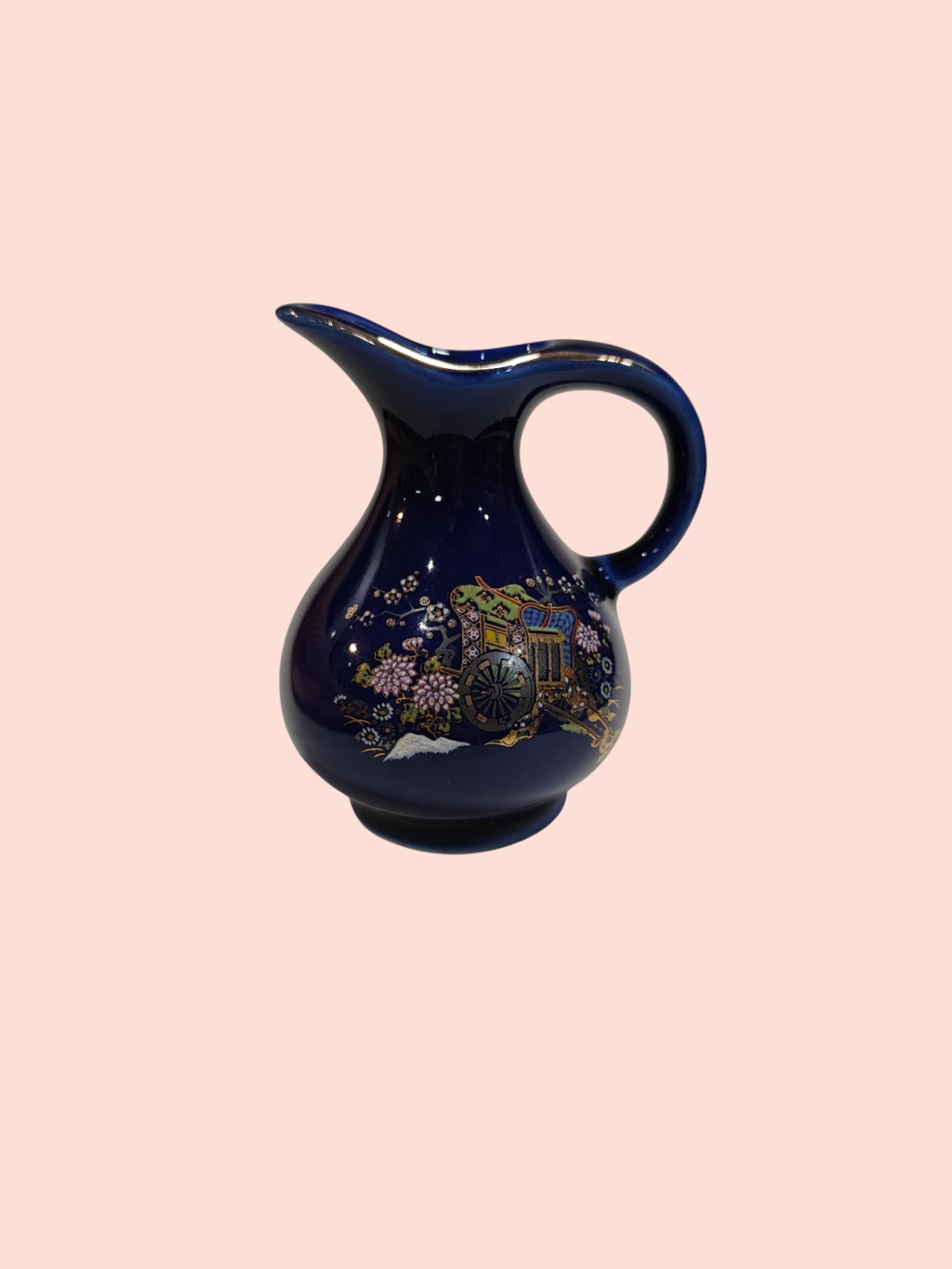 Fine Cobalt Vase Blau mit Kutsche und Blumen