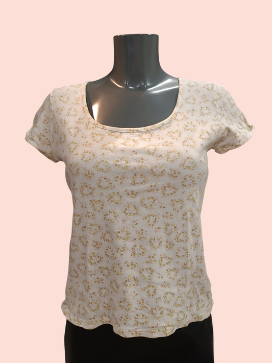 Calida T-Shirt S Creme mit gelbem Muster