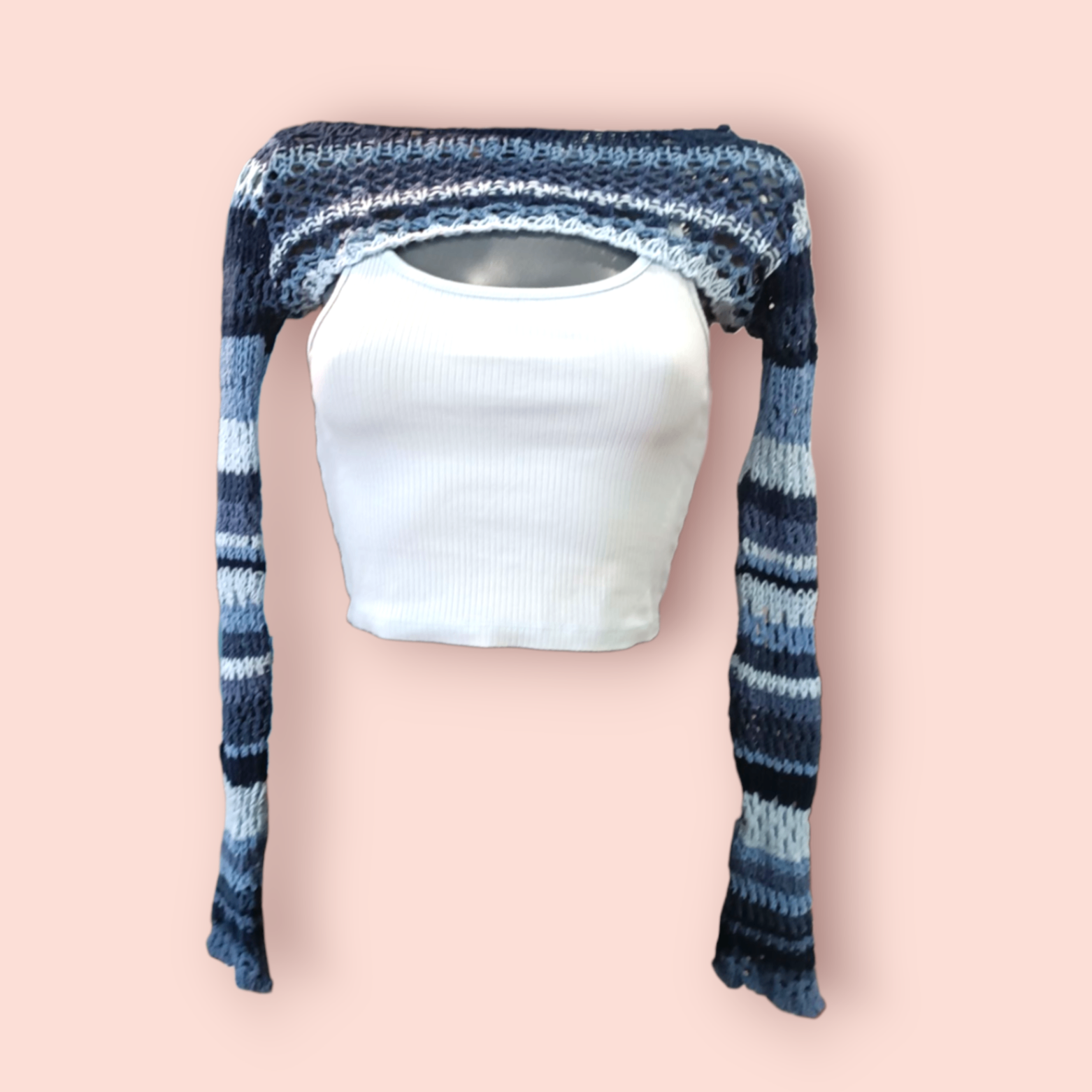 Urban Outfitters Mesh Top XS Off-Shoulder Cropped Blau gestreift