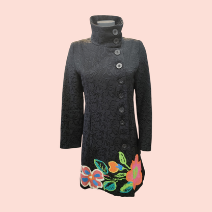 Desigual Mantel M Schwarz mit bunter Stickerei