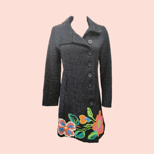 Desigual Mantel M Schwarz mit bunter Stickerei