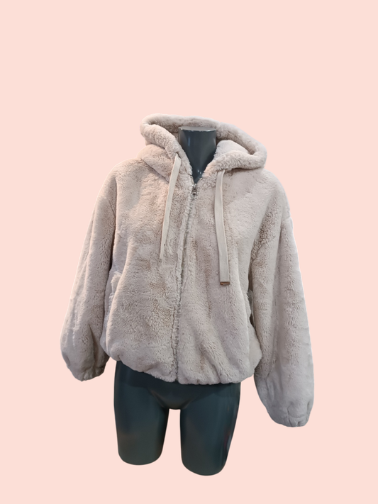 Bershka Kapuzenjacke M Beige flauschig