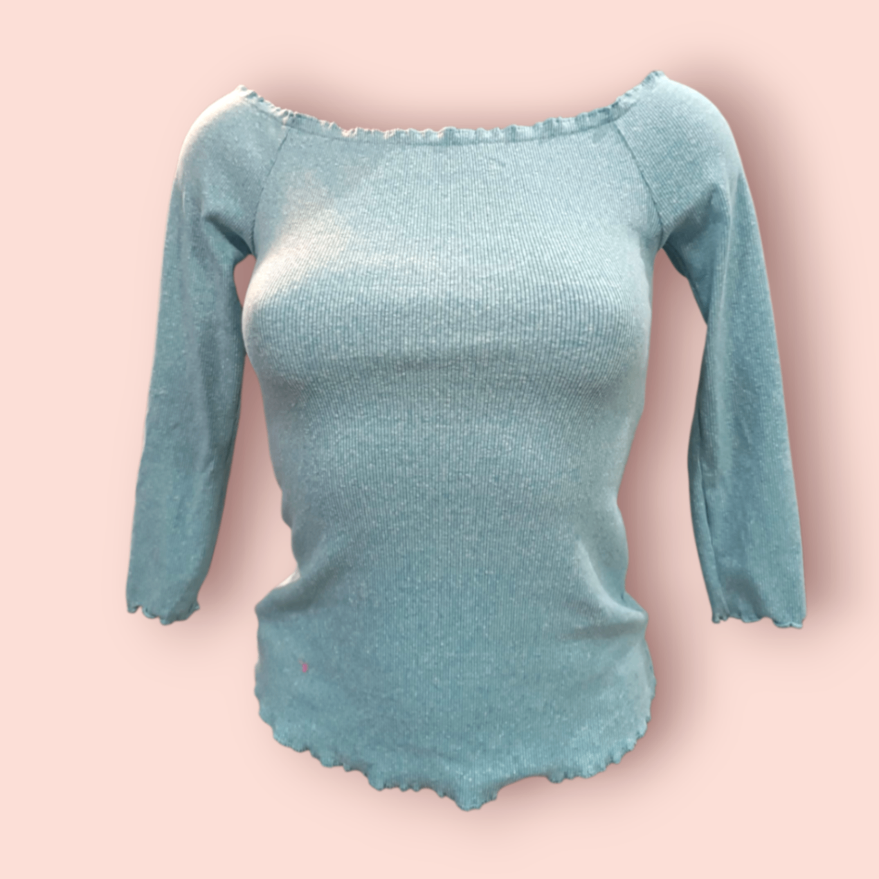 Review Langarmshirt S Offshoulder, Hellblau