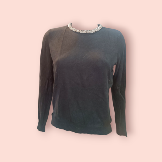 Collection Pimkie Pullover S Schwarz mit Glitzer-Kragen