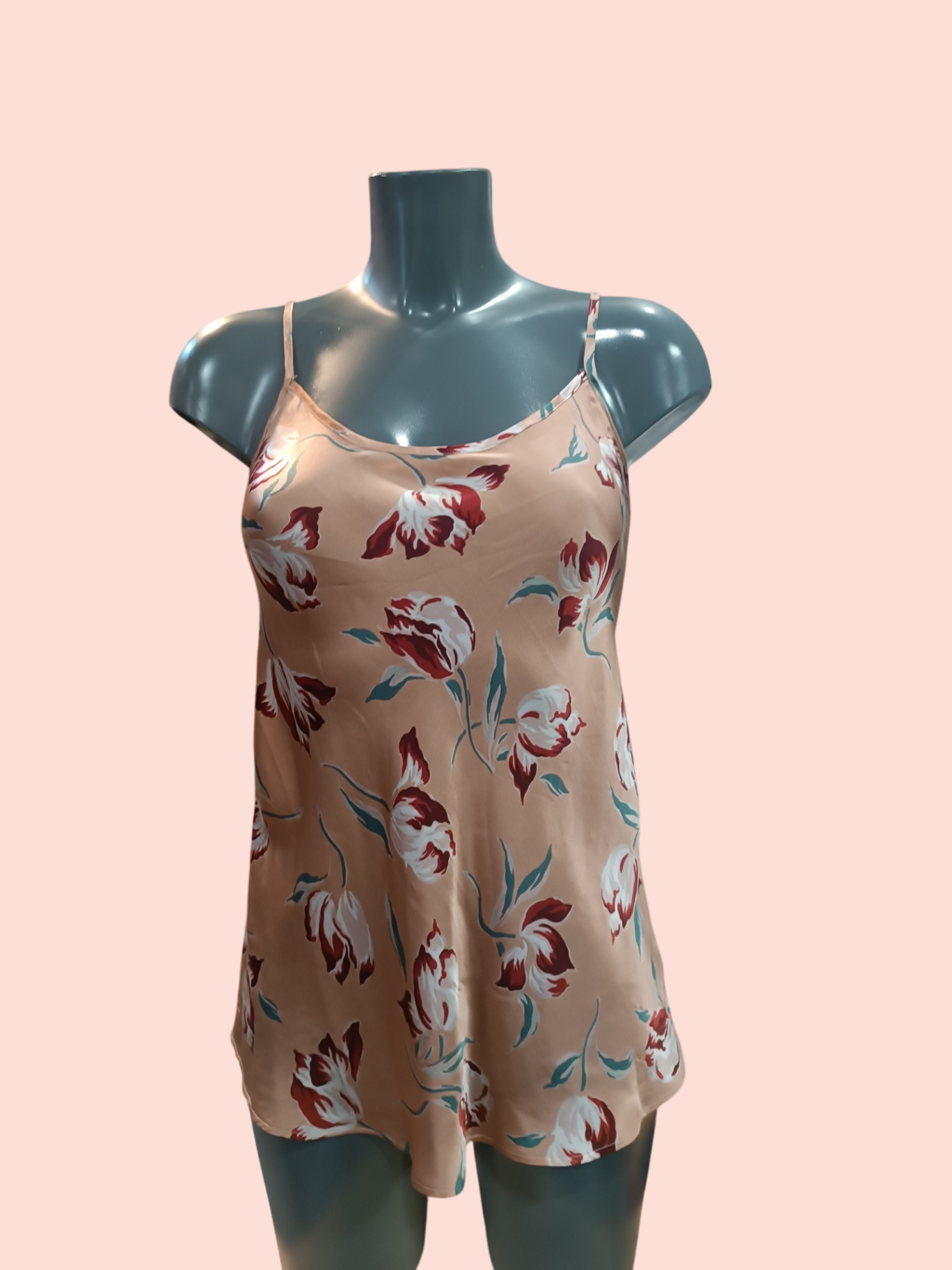 Intimissimi Trägershirt M Beige mit Blumenmuster in Rot, Weiß & Rosa