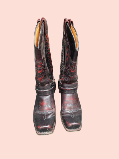 Sendra Cowboystiefel 36/37 Schwarz mit Dunkelroten Mustern