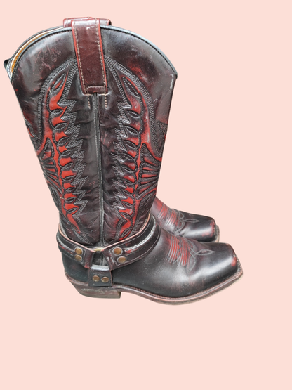 Sendra Cowboystiefel 36/37 Schwarz mit Dunkelroten Mustern