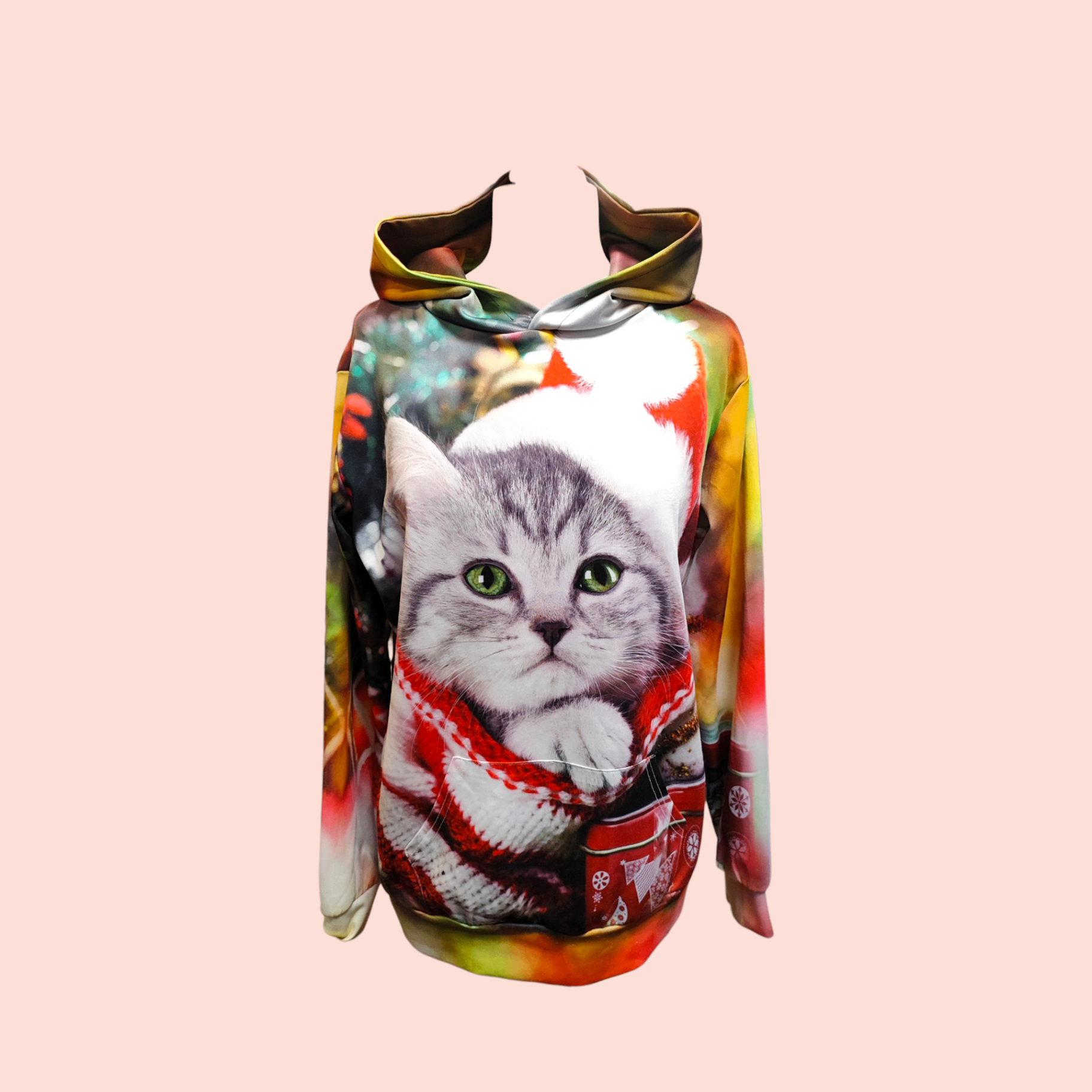 Hoodie L Bunt mit Katze