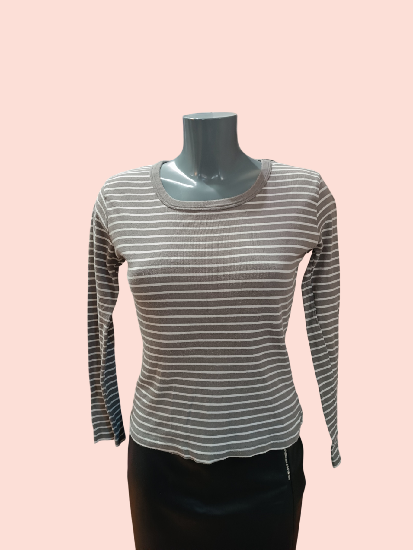 Yessica Langarmshirt M Grau und Weiß gestreift