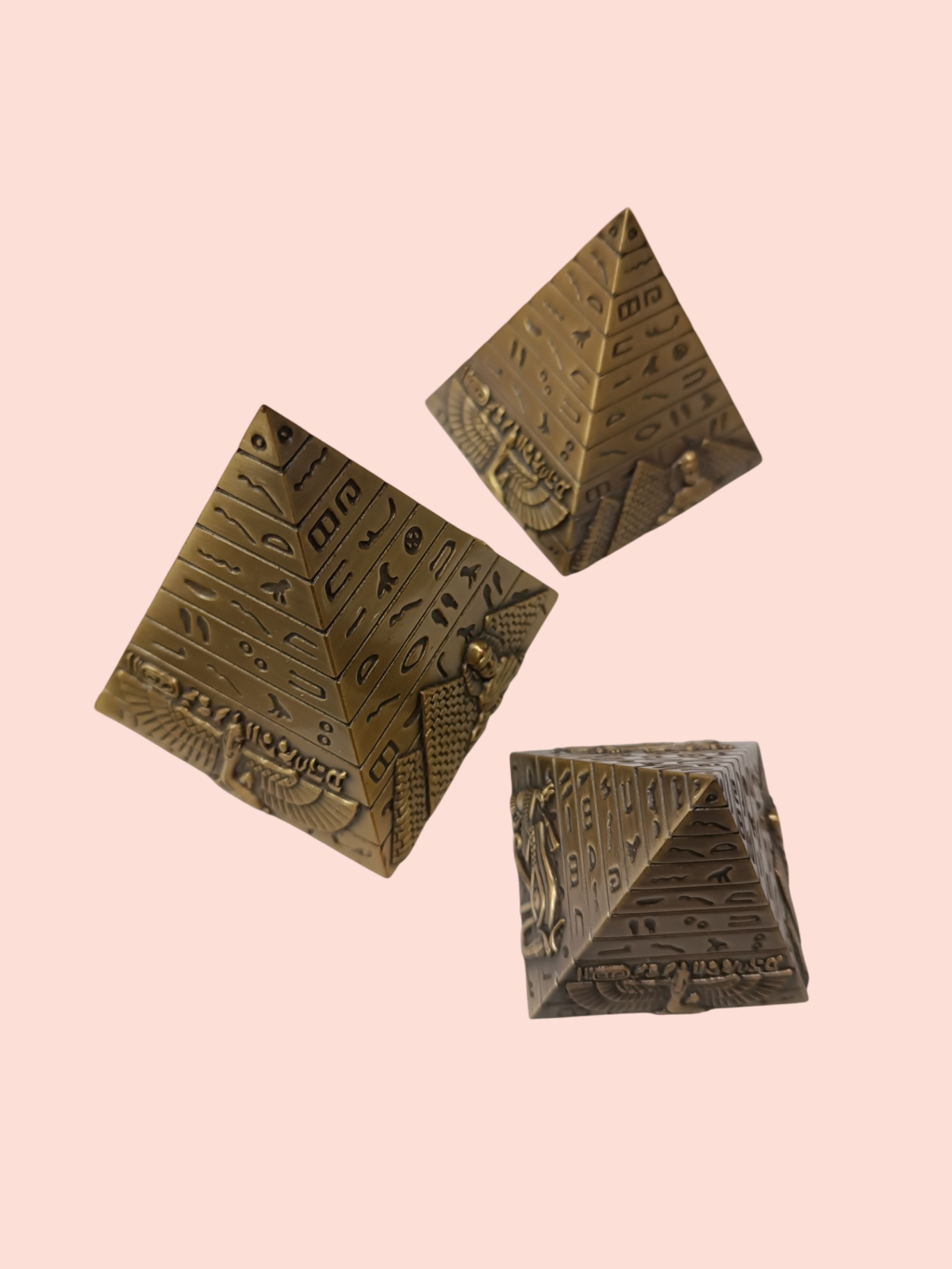 Dekoartikel Pyramiden (Gold mit Hieroglyphen Muster)