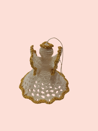 Selbstgehäkelte Weihnachtsdeko Engel, Glocke (Weiß & Gold)