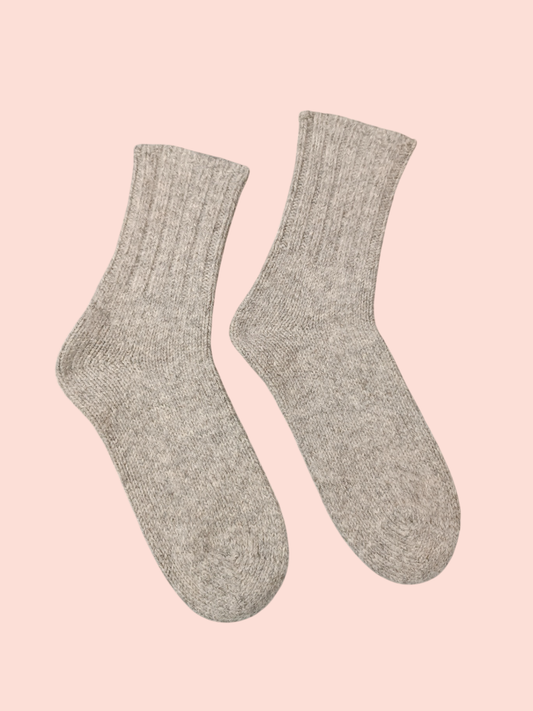 selbstgestrickt Socken Beige-Grau