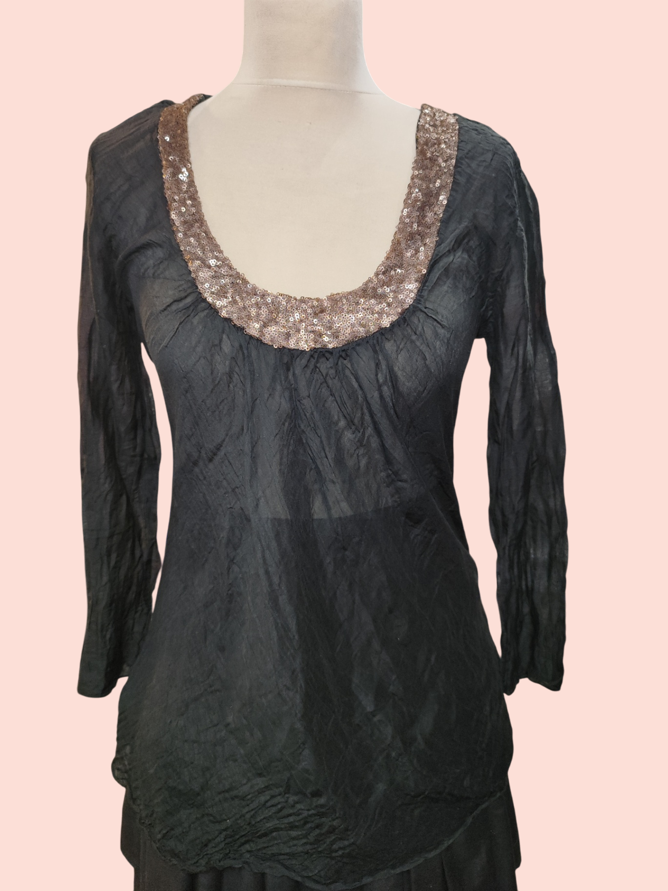 Bluse S/M Schwarz mit Pailletten