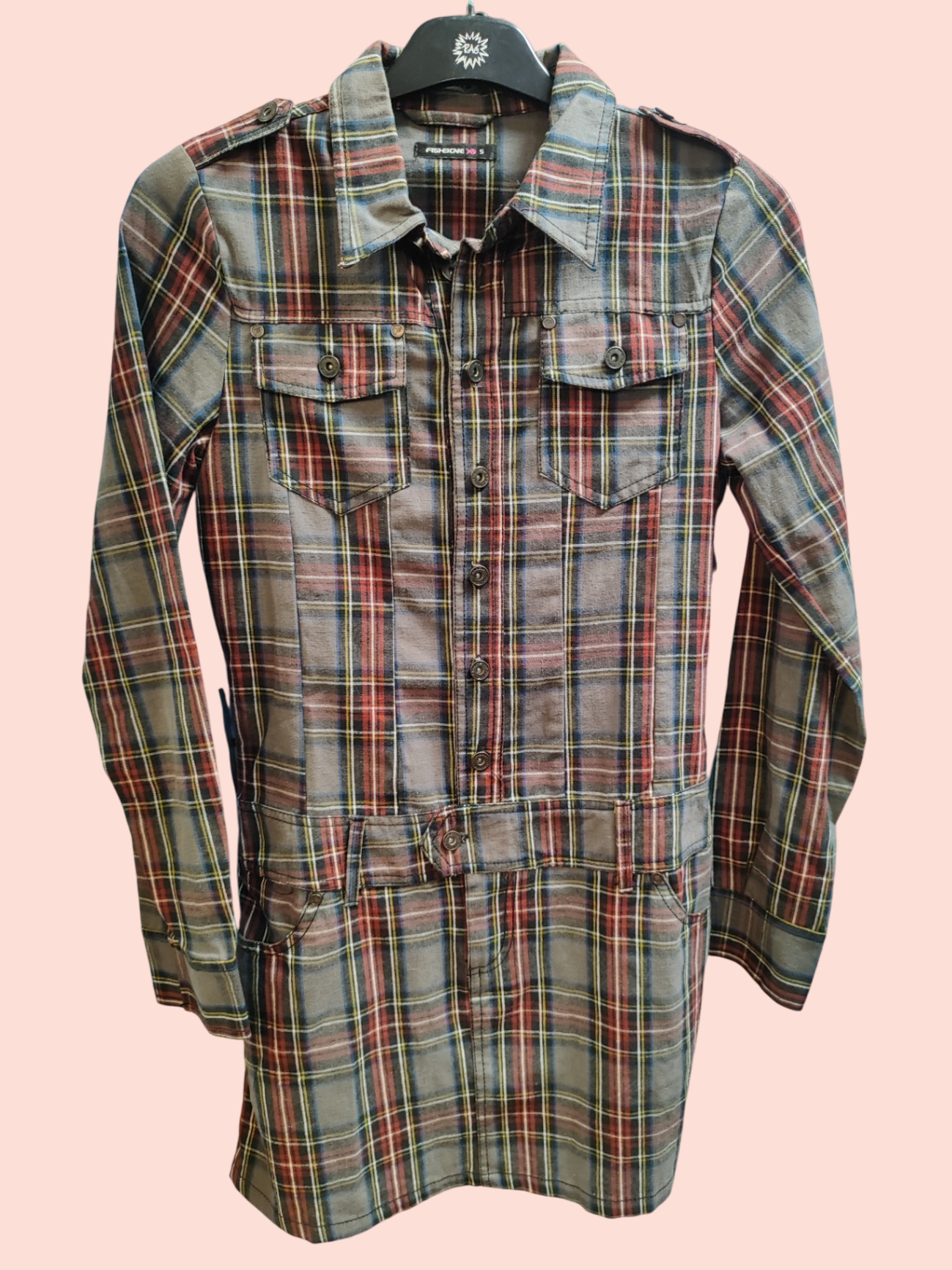 Fishbone Hemdkleid S Kariert