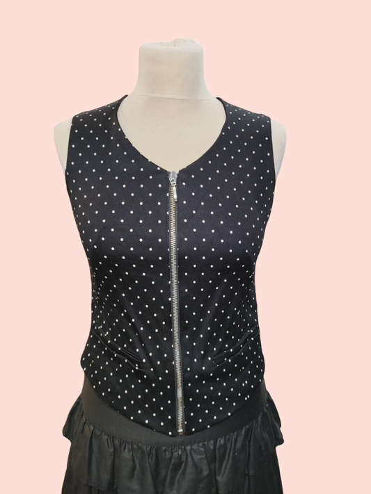 Taifun Weste S/M Schwarz mit weißen Punkten