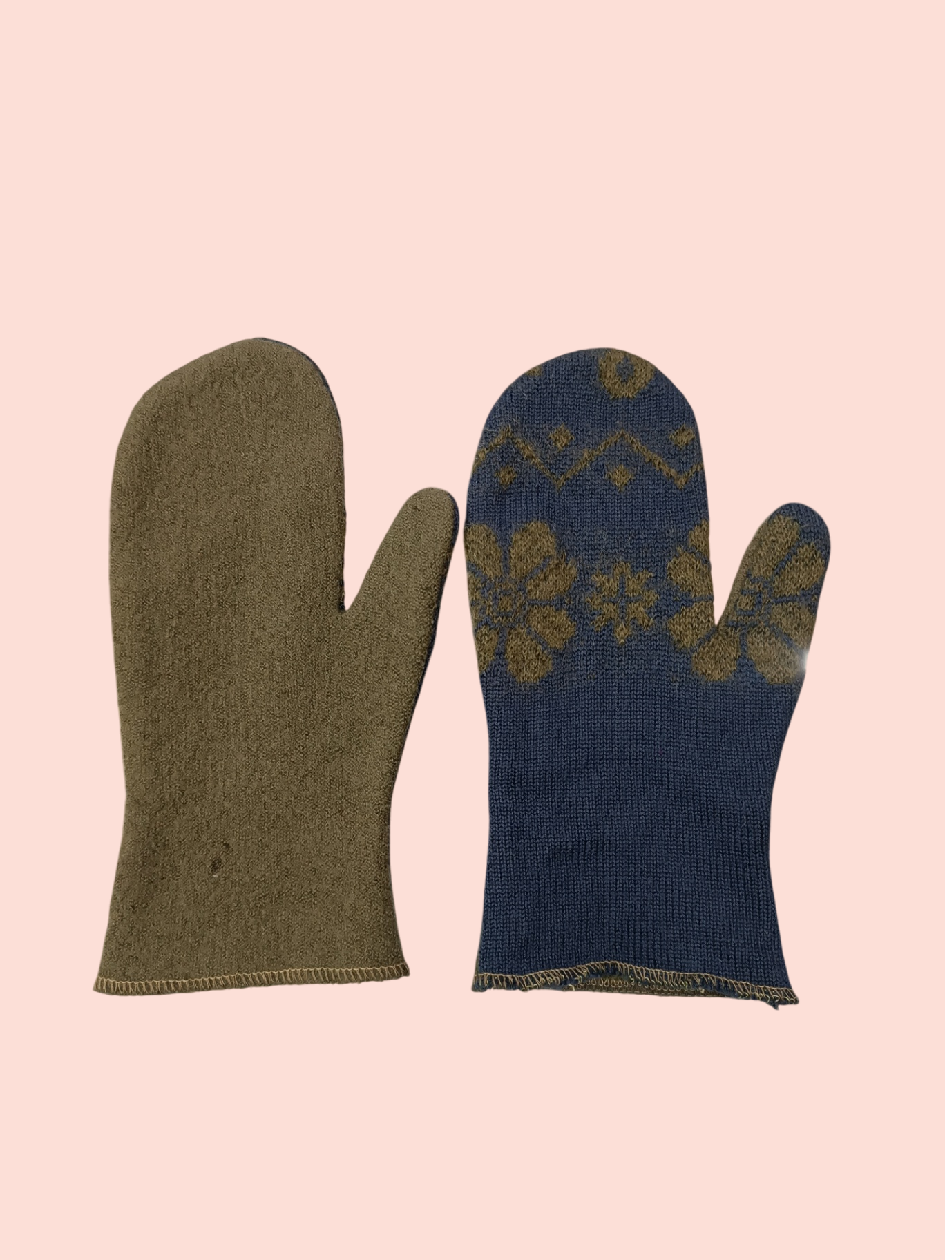 Handschuhe One Size Dunkelblau und Olivgrünem Muster