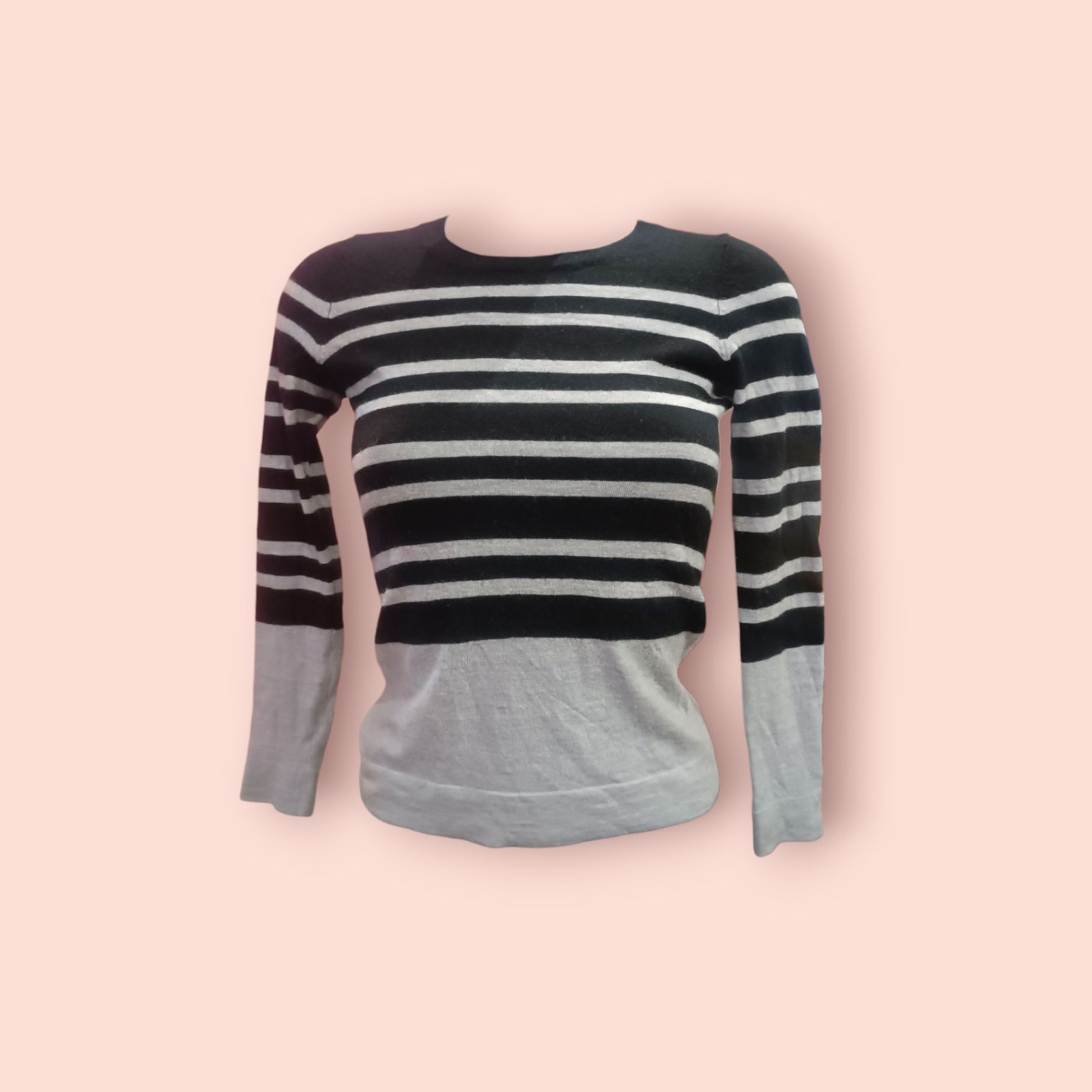 Max Studio Langarmshirt S Schwarz-Grau gestreift