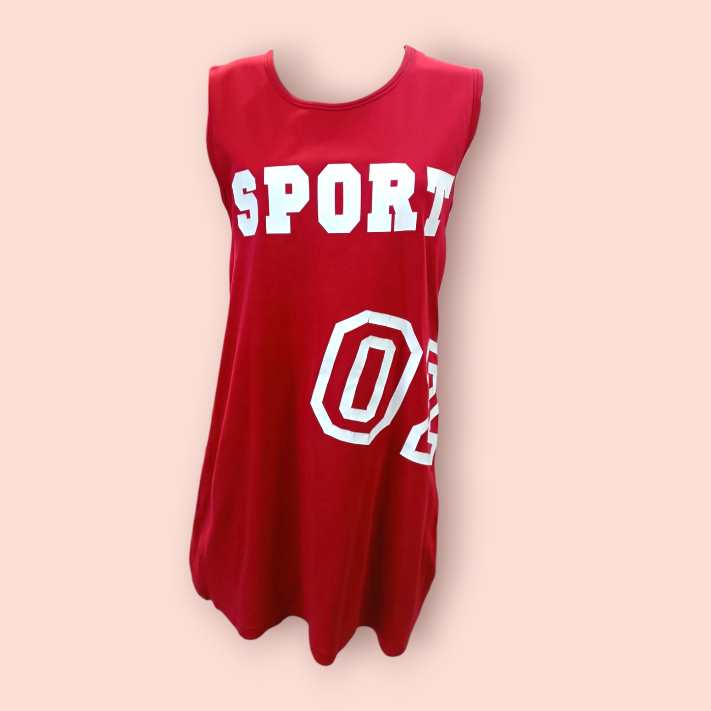 non solo notte Ärmelloses Shirt-Kleid L Rot mit weißer Aufschrift