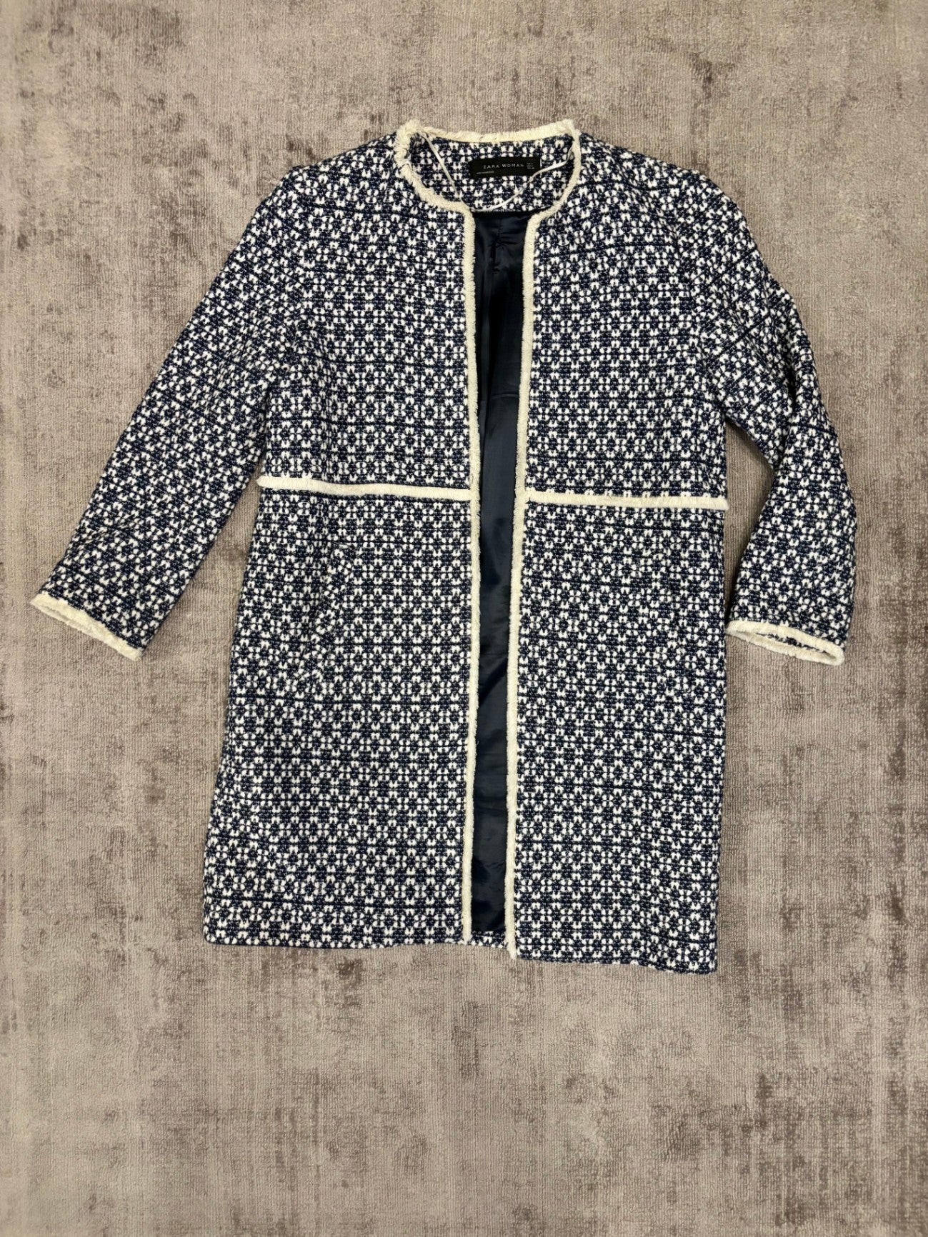 Zara Woman Longblazer M Marineblau und Weiß