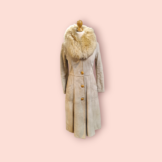 Vintage Ledermantel S Beige