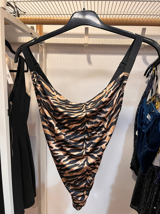 Bershka Trägertop M Beige und Schwarz mit Animal-Print