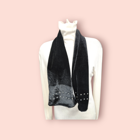 Schal Samt Schwarz mit Glitzersteinen