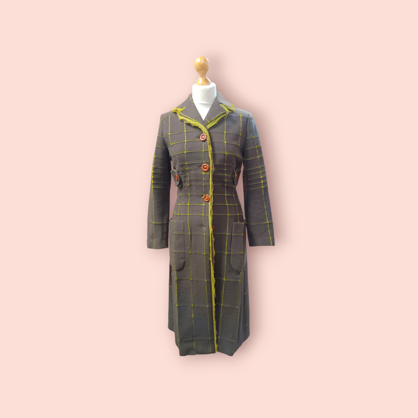 Yepuda Mantel M Grau mit grünen Linien