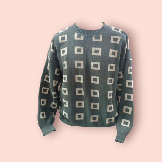 Pullover L Grau mit Weiß