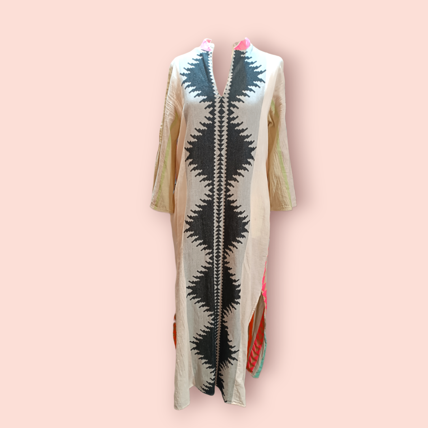 Devotion Twins Tunikakleid S Beige mit Schwarzem Muster