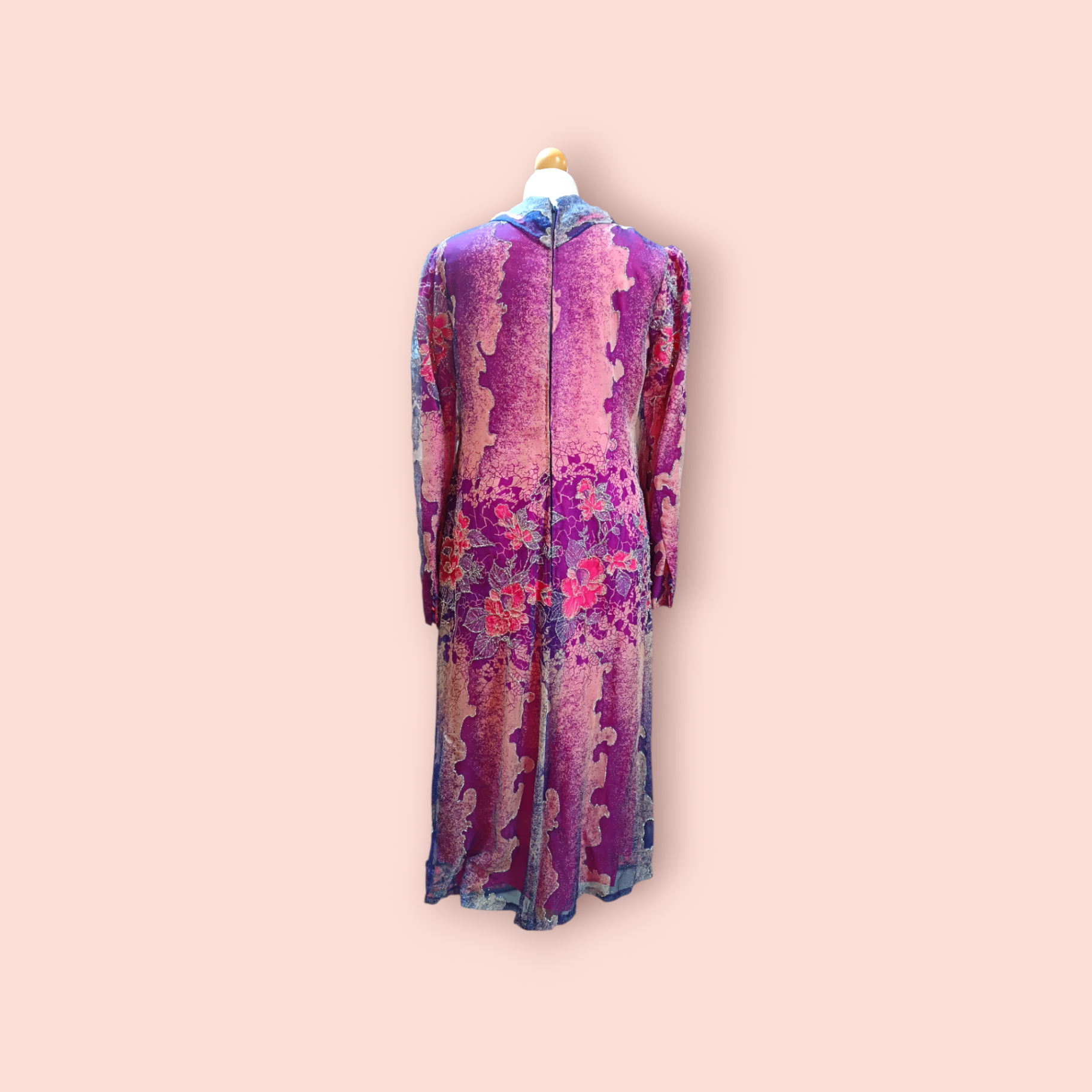 Vintage handgenäht Seidenkleid M Violett, Pink, Lila, Creme