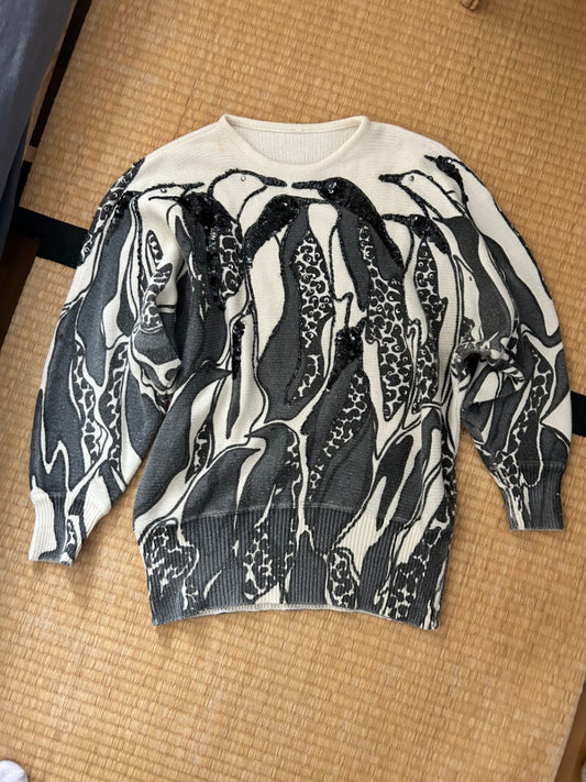 Vintage Pullover 38 Weiß und Schwarz