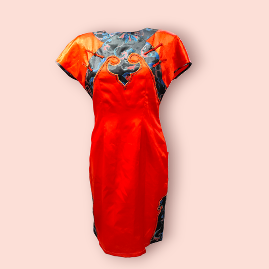 Fashion Kleid M Qipao mit Schlitz hinten (rot, schwart, blau, grün)
