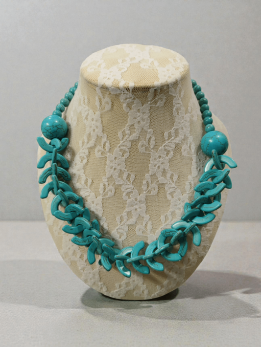 Türkis & Kunstperlen Halskette (neu, handgemacht)