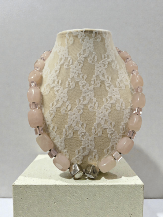 Rosenquartz & Kristall Halskette Rosa