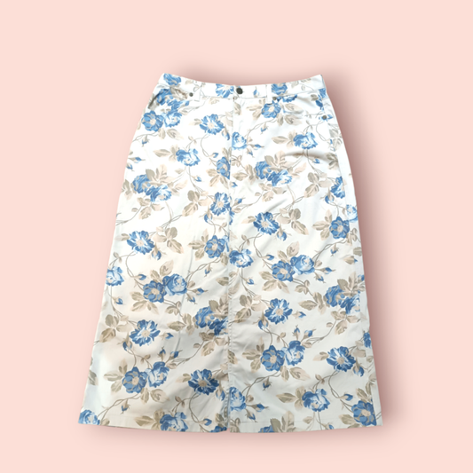 Eddie Bauer Baumwoll Rock L mit blauer Blumenmusterung 