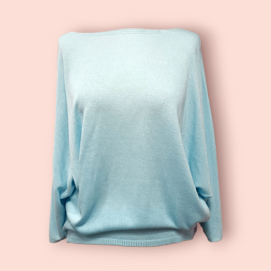 Pullover M/L Hellblau Oversized/Off-Shoulder