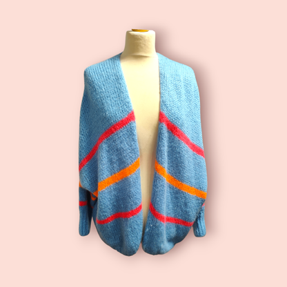 Sam Stripe Strick-Cardigan M/L Blau Oversized