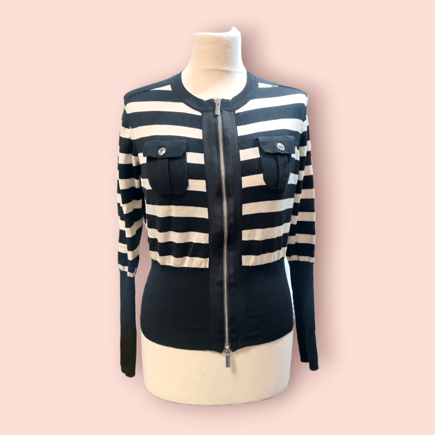 Karen Millen Strickjacke M Schwarz und Weiß
