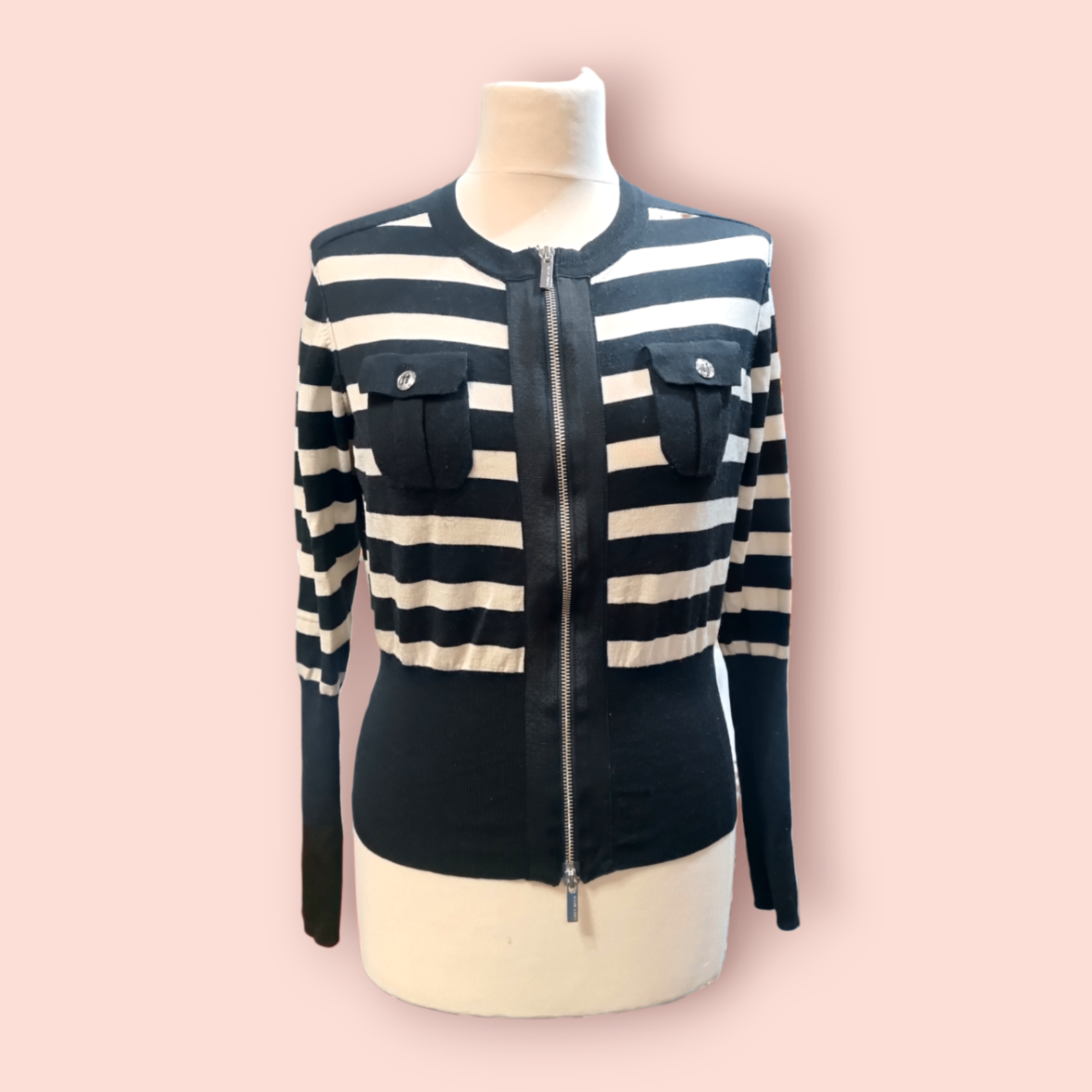 Karen Millen Strickjacke M Schwarz und Weiß