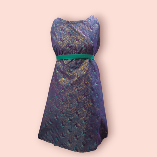 SABATHA Design Kleid M Lila und Grün mit goldfarbenen Akzenten