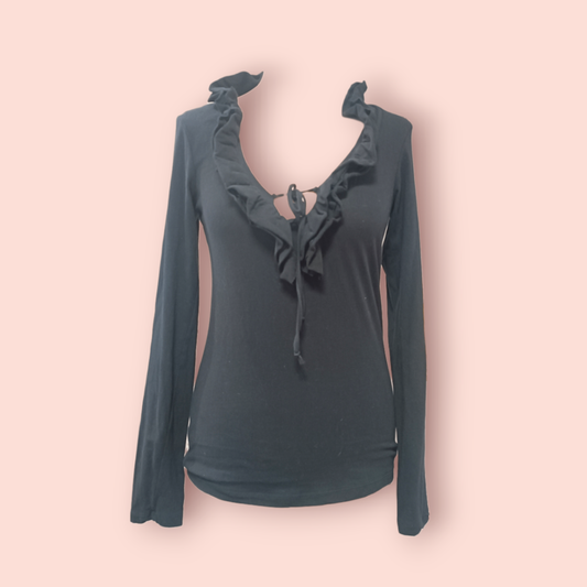 Yaya Bluse M Schwarz mit detailliertem Ausschnitt