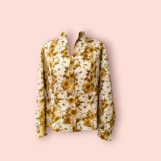 Hemd XL Beige mit weiß-braunem Blumenmuster