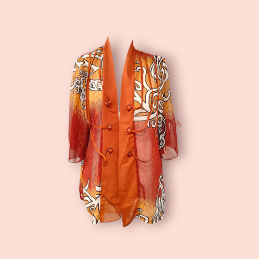 Blazer L Durchsichtig Orange-Rot mit weißer Musterung