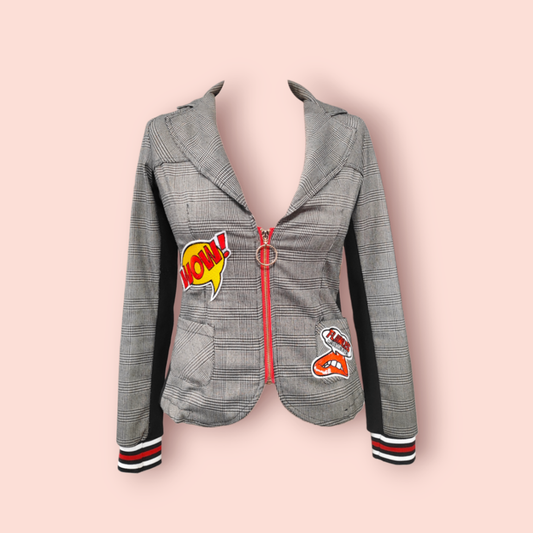 Rinascimento Blazer XS Hahnentrittmuster (Schwarz-Weiß) mit Prints