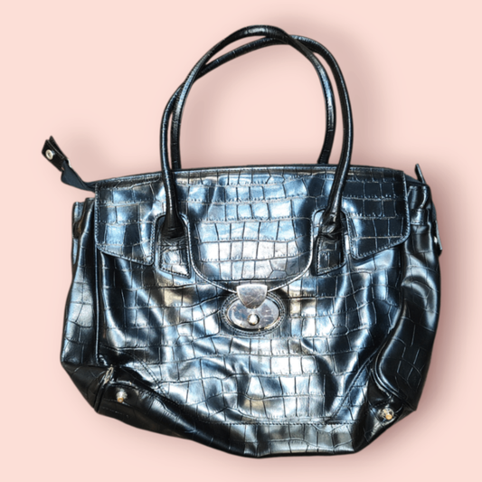 Tasche Leder Schwarz mit Kroko-Optik